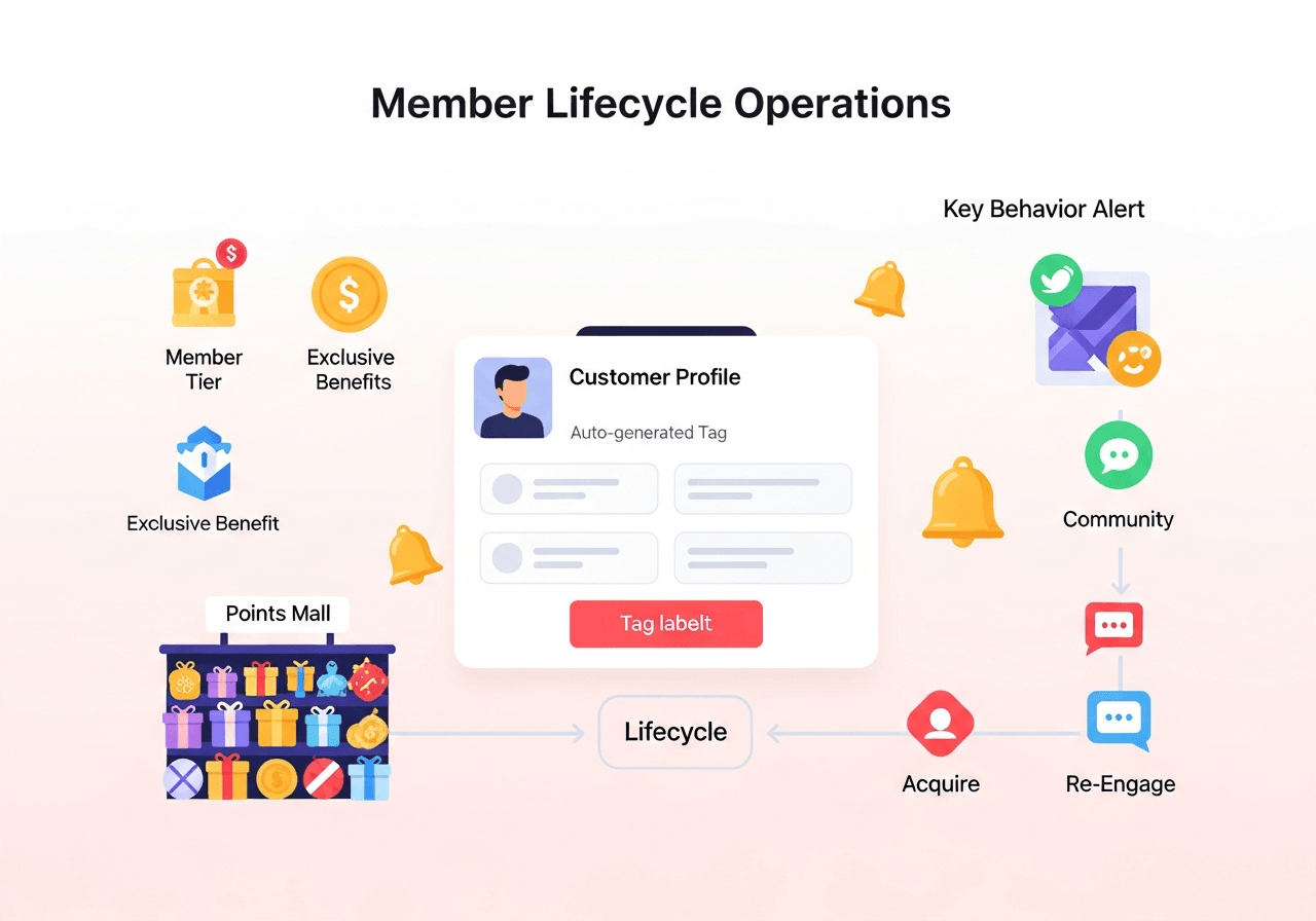 Full life cycle operation of members to achieve member loyalty and value enhancement
